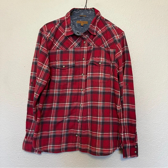 JACHS Girlfriend Tops - Jachs Girlfriend red plaid long sleeve snap button down shirt size medium